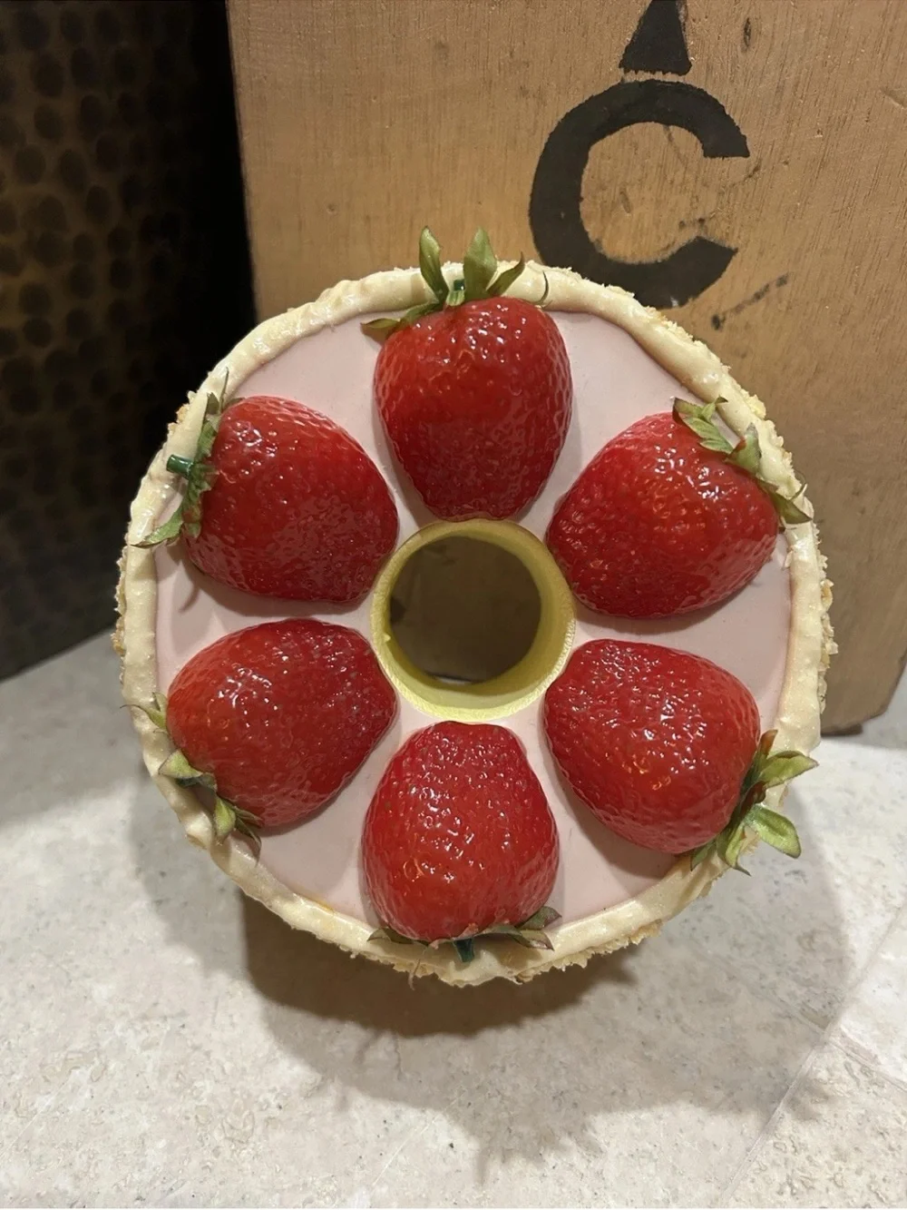 Faux strawberrye-topped dessert cake